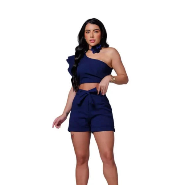 Conjunto Feminino em linho Shorts e Cropped E Shortinho Verão - Image 7