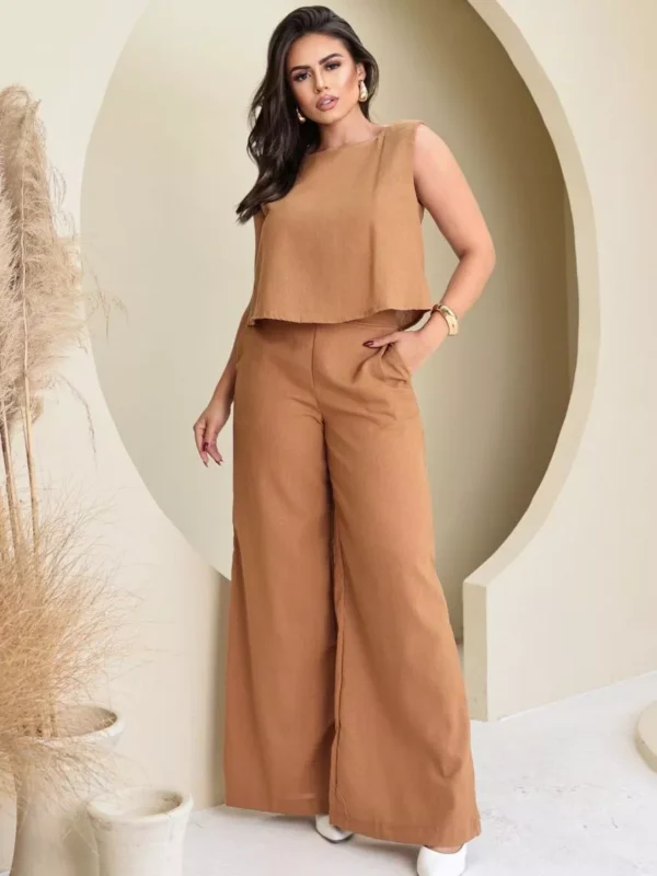 Conjunto Alfaiataria Social Feminino Calça e Blusa Em Linho - Image 6