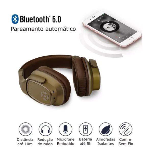 Fone de Ouvido Sem Fio Bluetooth Alto Falante Headphone Viva Voz - Image 2