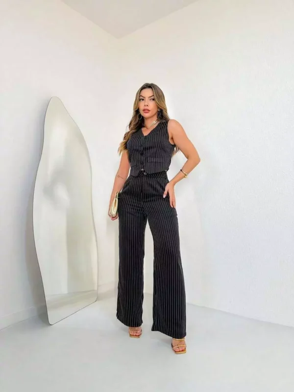 Msun moda Conjunto de 2 peças de tecido alfaiataria com botão frontal - Image 2