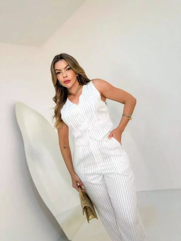Msun moda Conjunto de 2 peças de tecido alfaiataria com botão frontal - Image 3
