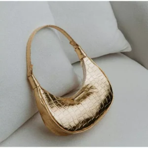 Bolsa Meia Lua Croco Brilhante Alça Mão e Ombro Estilosa
