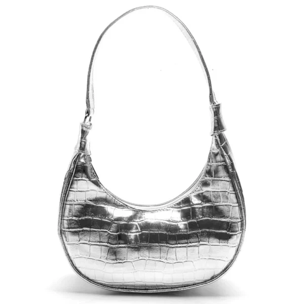 Bolsa Meia Lua Croco Brilhante Alça Mão e Ombro Estilosa - Image 2