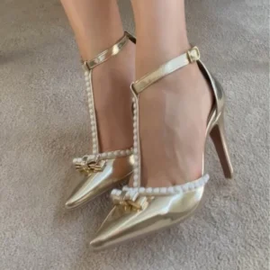 Sapato Scarpin Dourado Clássico Luxo Feminino