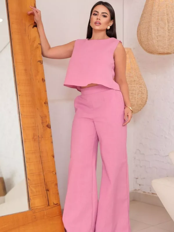 Conjunto Alfaiataria Social Feminino Calça e Blusa Em Linho - Image 8