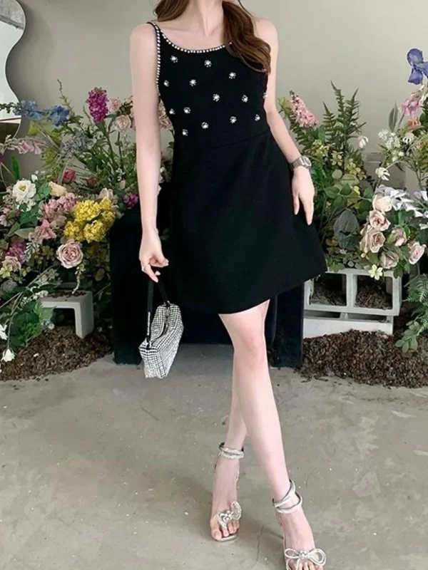 Vestido Feminino Alça Com Strass Brilho Curto Verão - Image 2