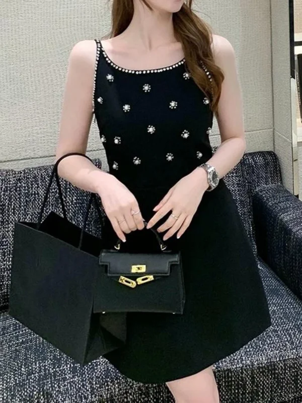 Vestido Feminino Alça Com Strass Brilho Curto Verão - Image 3