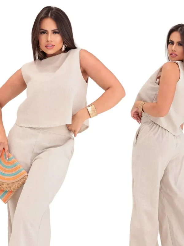 Conjunto Alfaiataria Social Feminino Calça e Blusa Em Linho - Image 10