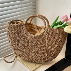 Juzia Bolsas Bolsa palha grande meia lua praia feminina de mão