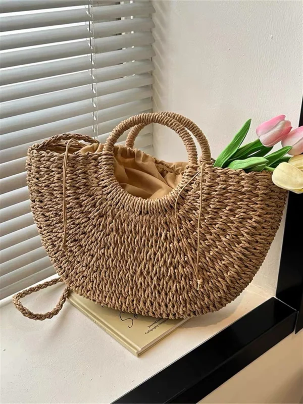 Juzia Bolsas Bolsa palha grande meia lua praia feminina de mão