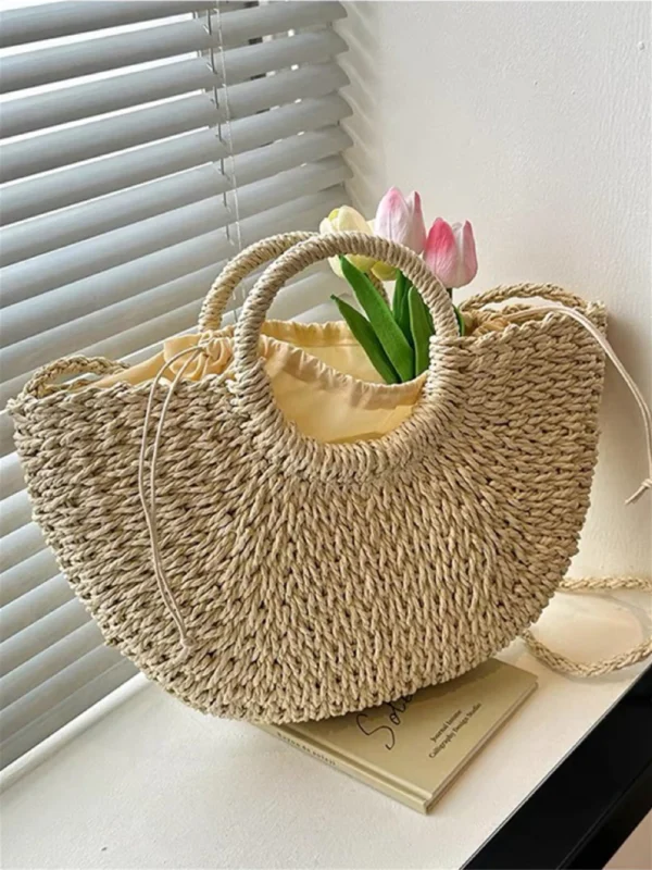 Juzia Bolsas Bolsa palha grande meia lua praia feminina de mão - Image 6