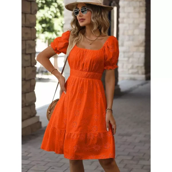 Vestido curto lese algodão manga curta com elástico na cintura forrado - Image 3
