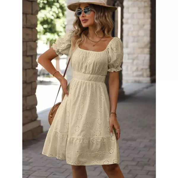 Vestido curto lese algodão manga curta com elástico na cintura forrado - Image 4