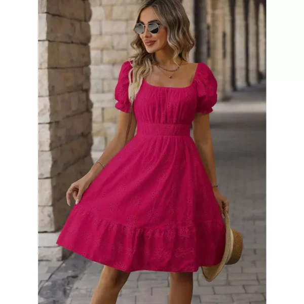 Vestido curto lese algodão manga curta com elástico na cintura forrado - Image 5