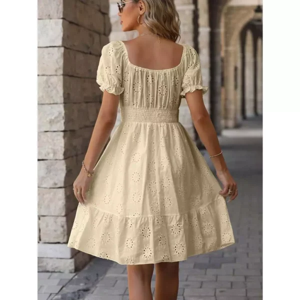 Vestido curto lese algodão manga curta com elástico na cintura forrado - Image 6