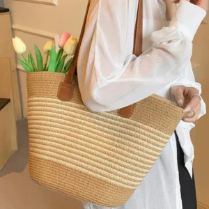 Bolsa de palha de grande capacidade para férias casuais praia