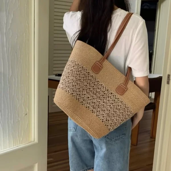 Bolsa de palha de grande capacidade para férias casuais praia - Image 3