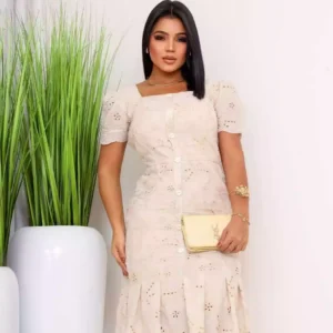 VESTIDO TUBINHO LAISE DE ALGODAO COM BABADO MANGA CURTA