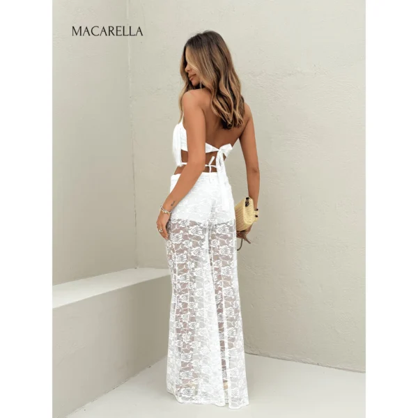 MACARELLA Conjunto Feminino Top Cropped Franjas e Calça Flare Renda - Image 2