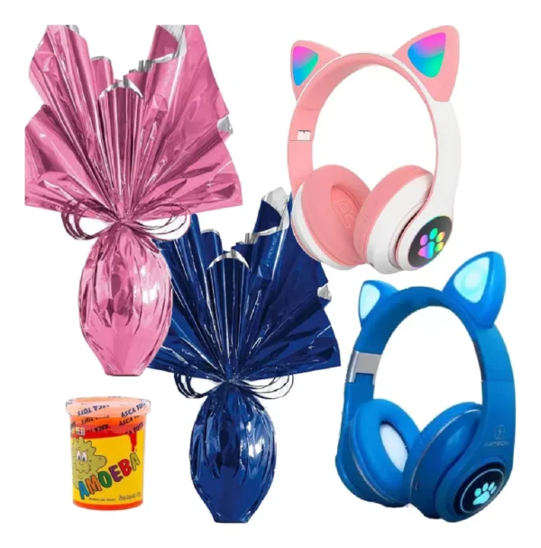 Kit Ovo Da Páscoa Chocolate + Fone De Ouvido Gatinha Bluetot