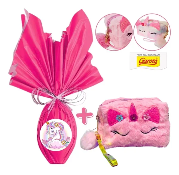 Kit Ovo De Páscoa Unicórnio 250gr + Bolsa Unicórnio Meninas