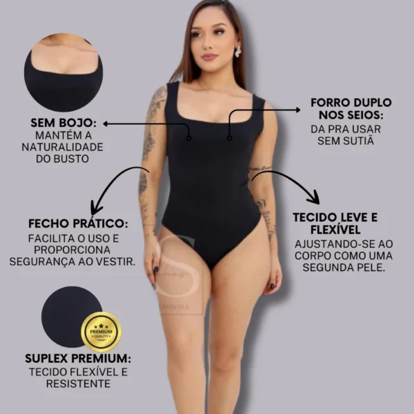 Kit 3 Body Suplex Decote Quadrado Modelador Com Forro Feminino - Image 4