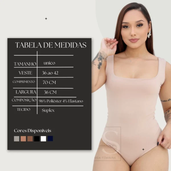 Kit 3 Body Suplex Decote Quadrado Modelador Com Forro Feminino - Image 6