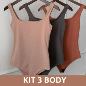 Kit 3 Body Suplex Decote Quadrado Modelador Com Forro Feminino