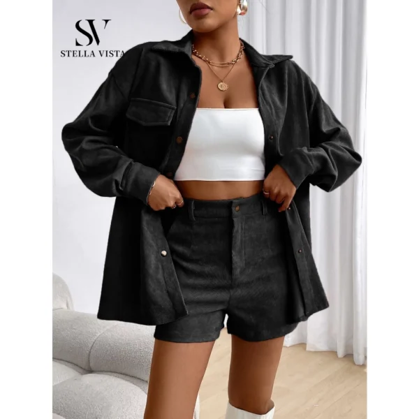 SV Conjunto de jaqueta e shorts de veludo - Image 4