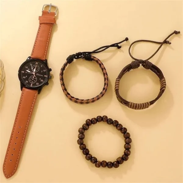 Combo de acessórios masculino 4 peças, relógio e pulseiras - Image 3