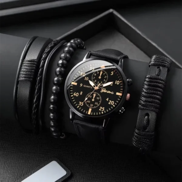 Combo de acessórios masculino 4 peças, relógio e pulseiras - Image 5