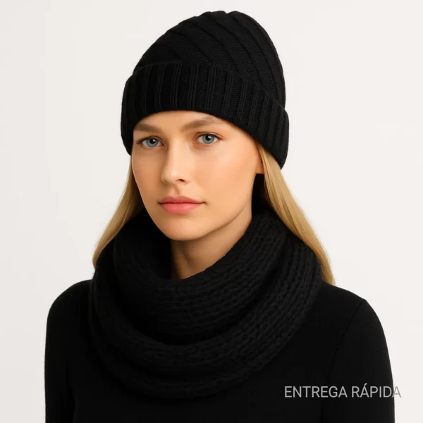 Touca e Cachecol Gorro e Gola moda fashion inverno elegante - Imagem 2