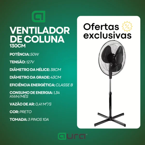 Ventilador De Chão De Pé De Coluna 130cm Forte e Silencioso - Imagem 3