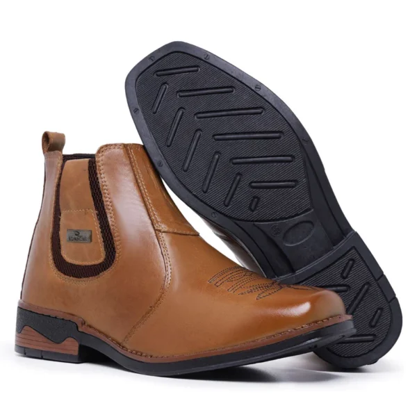 Bota Botina Masculina Texas Texana Country bordada em Couro legitimo - Imagem 4