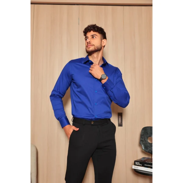 Camisa Social Masculina Slim Elastano - Lycra - Imagem 4