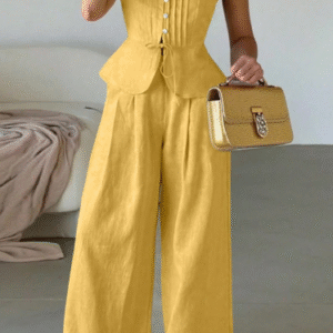 Conjunto de Alça de Linho e Calça Perna Larga
