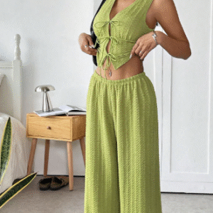 Top Camiseta e Calça em Tricô Texturizado