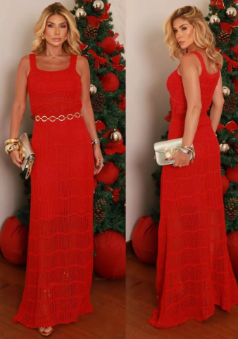 Conjunto Saia Longa e Cropped Tricot