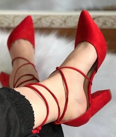 Scarpin Vermelho Amarração 8cm